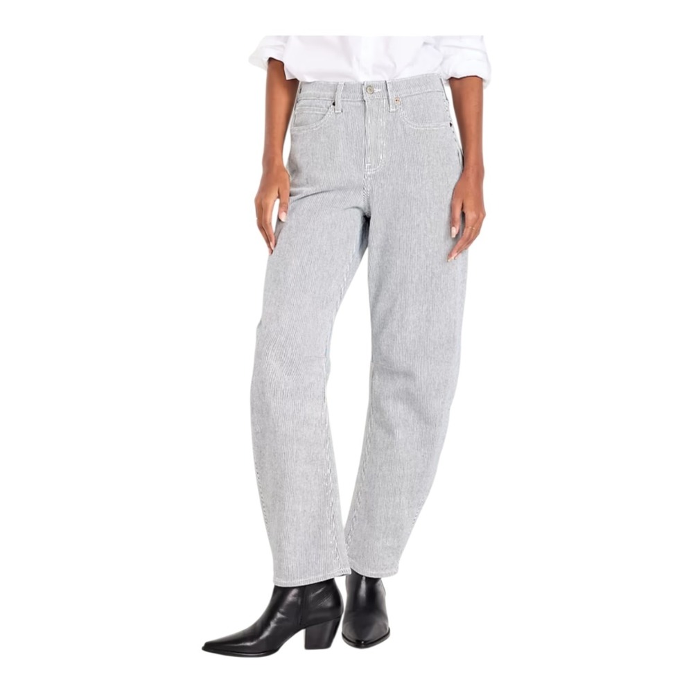 Old Navy Women's Size 14 Pinstriped High Rise Barrel-Leg Cotton Blend Jeans